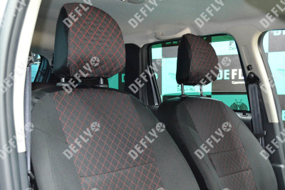 Чехлы на сиденья Renault Duster (HS), 2015-2021, Expression, Privilege, экокожа черная/жаккард красный ромб