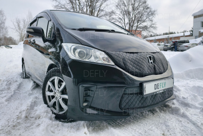 Утеплитель радиатора для Honda Freed (GB3, GB4), 2014-2016, 2-й рестайлинг, экокожа черная 