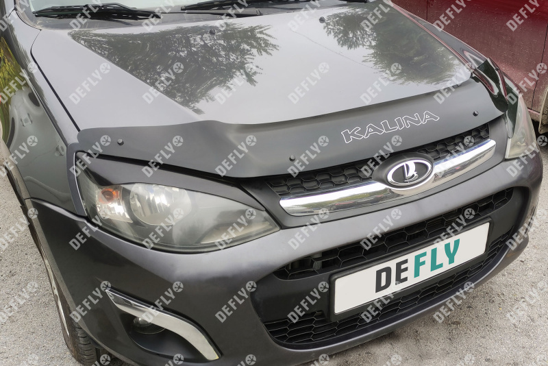 Дефлектор капота Лада Калина 2, 2013-2018, еврокрепеж