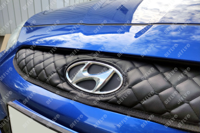 Утеплитель радиатора для Hyundai Solaris (RB), 2010-2014, экокожа черная 