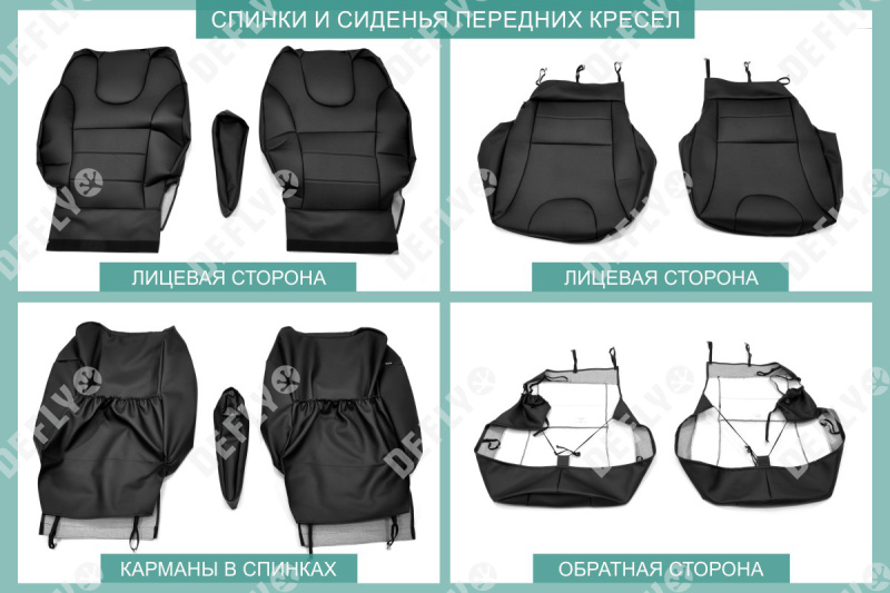 Чехлы на сиденья Renault Kaptur, 2016-2022, экокожа черная