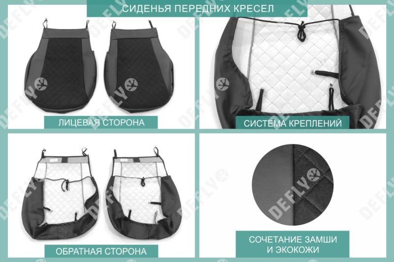Чехлы на сиденья Hyundai Solaris, 2010-2017, седан, задний ряд 60/40, экокожа черная/замша черная ромб
