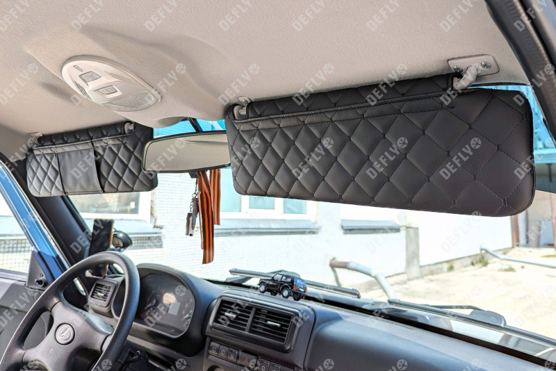 Чехлы на солнцезащитные козырьки Лада Нива 4x4, с 2019г., экокожа черная, комплект 2 шт.