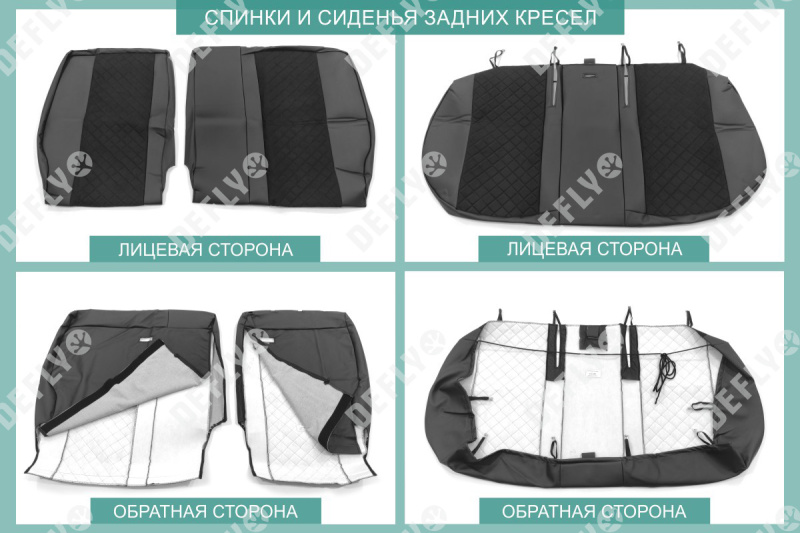 Чехлы на сиденья Hyundai Solaris, 2010-2017, седан, задний ряд 60/40, экокожа черная/замша черная ромб