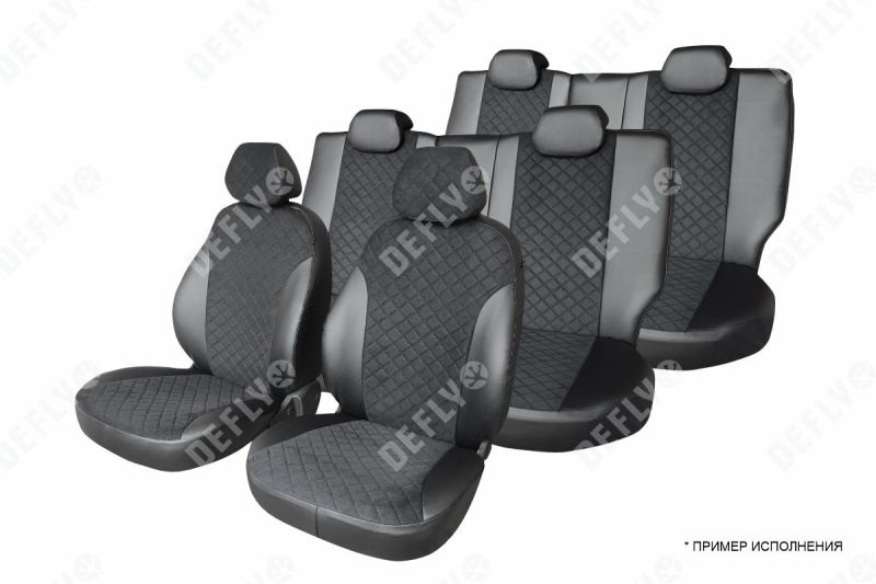 Чехлы на сиденья Mitsubishi Delica, 1997-2007, 7 мест, экокожа черная/замша черная ромб
