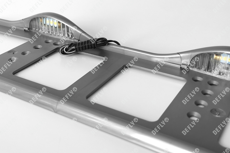 Рамка для номера автомобиля с верхней LED подсветкой, пластиковая, серая