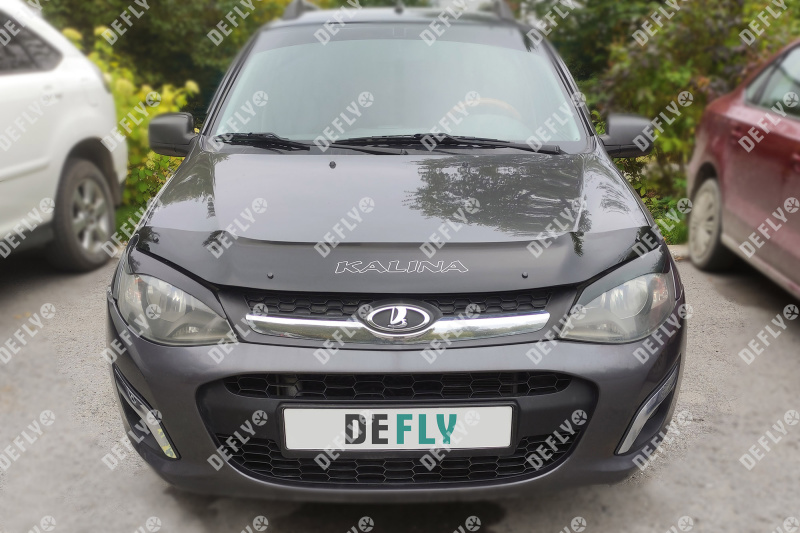 Дефлектор капота Лада Калина 2, 2013-2018, еврокрепеж