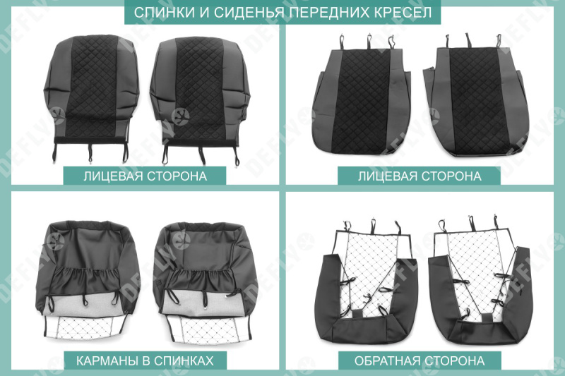 Чехлы на сиденья Mitsubishi Delica, 1997-2007, 7 мест, экокожа черная/замша черная ромб