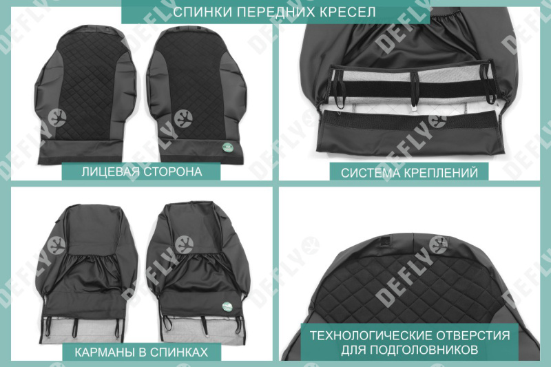 Чехлы на сиденья Hyundai Solaris, 2010-2017, седан, задний ряд 60/40, экокожа черная/замша черная ромб