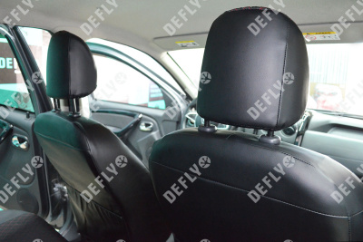 Чехлы на сиденья Renault Duster (HS), 2015-2021, Expression, Privilege, экокожа черная/жаккард красный ромб