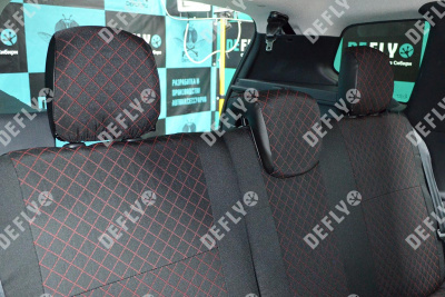 Чехлы на сиденья Renault Duster (HS), 2015-2021, Expression, Privilege, экокожа черная/жаккард красный ромб