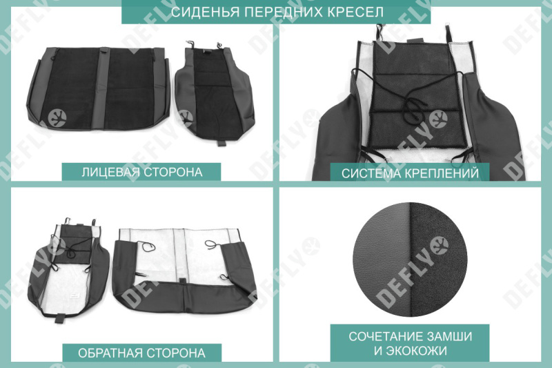 Чехлы на сиденья ГАЗ ГАЗель Некст, 2013-н.в., экокожа черная/замша черная