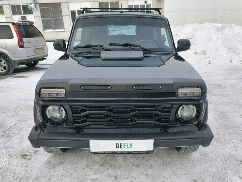 Дефлектор капота Touring Лада Нива 4x4, с фонарями LED
