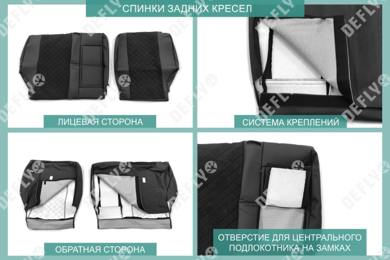 Чехлы на сиденья Лада Веста, 2015-н.в., седан, задний ряд 60/40, экокожа черная/замша черная ромб