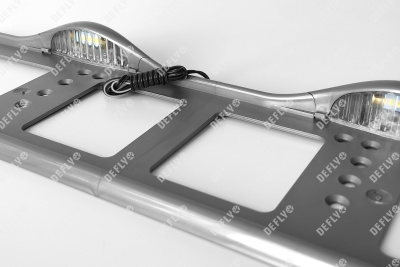 Рамка для номера автомобиля с верхней LED подсветкой, пластиковая, серая, 2 шт