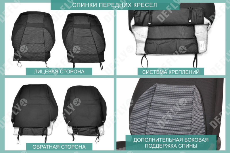 Чехлы на сиденья Лада Калина, 2004-2013, дополнительная боковая поддержка, жаккард черный/серый