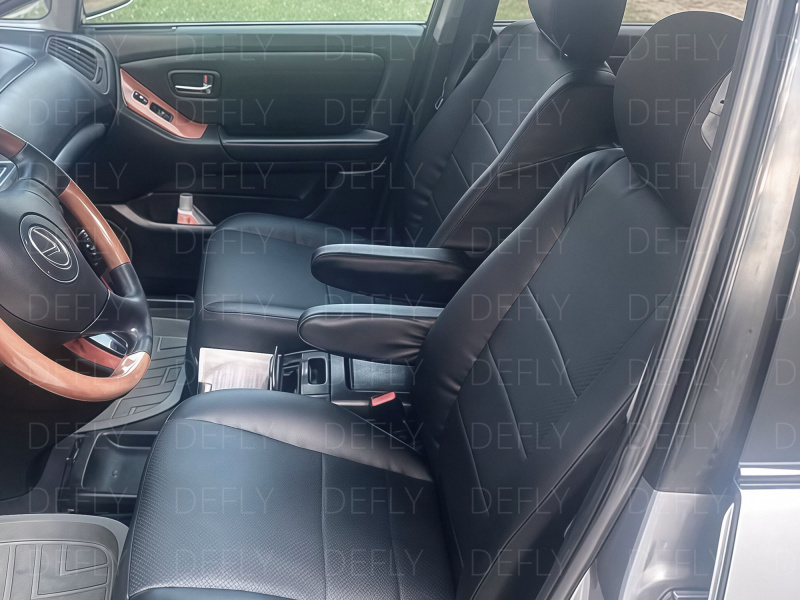 Чехлы на подлокотники переднего ряда Toyota Harrier 1997-2003, Lexus RX 1998-2001, до рестайлинга, (XU10), экокожа черная, 2 шт.