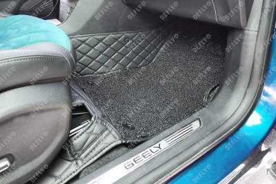Ковры салона 3D, Geely Monjaro (KX11), 2022-н.в., экокожа черная/ворс черный 
