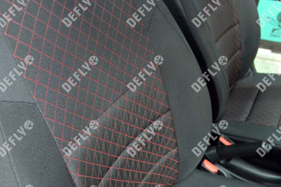 Чехлы на сиденья Renault Duster (HS), 2015-2021, Expression, Privilege, экокожа черная/жаккард красный ромб